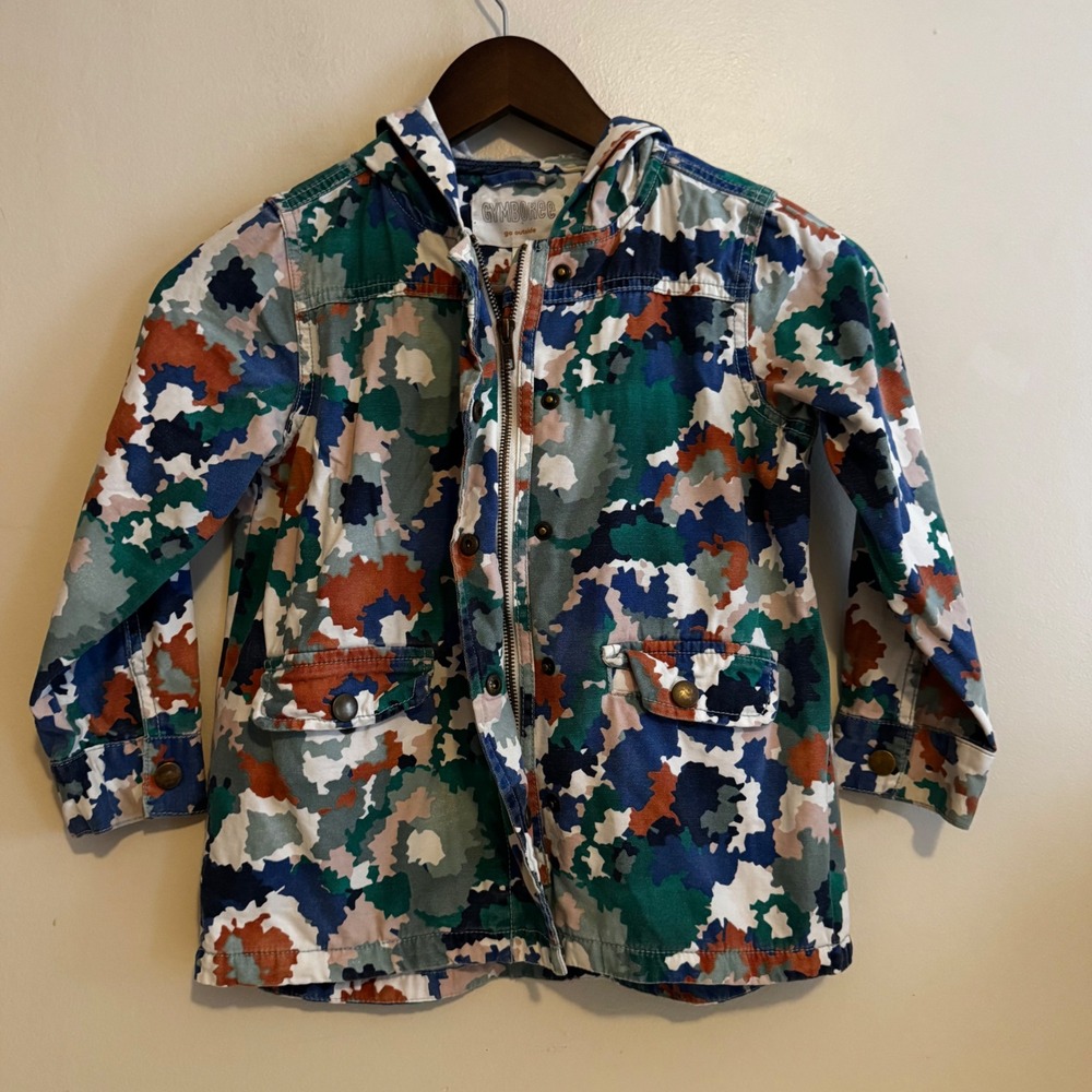 Gymboree Boys Sz Sm 5-6 Multicolor Camo Hooded Canvas Jacket 100% Cotton